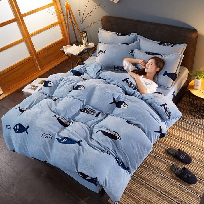 91家纺网 家纺一手货源 找家纺 迷仙巢 2020新款160克法莱绒印花四件套 多鱼