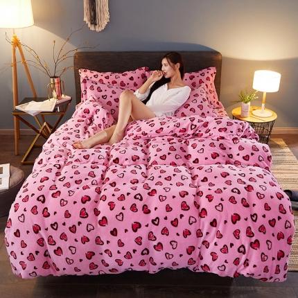 91家纺网 家纺一手货源 找家纺 迷仙巢 2020新款160克法莱绒印花四件套 粉豹