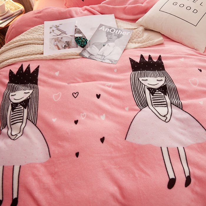 91家纺网 家纺一手货源 找家纺 迷仙巢 2020新款160克法莱绒印花四件套 粉红女郎