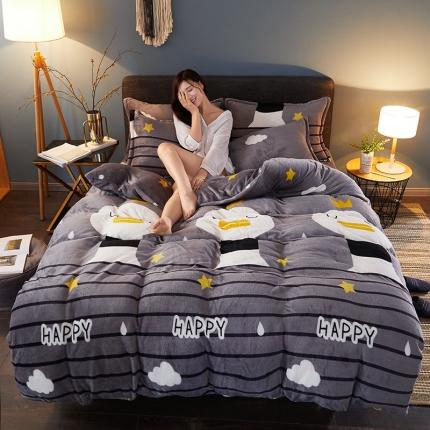 迷仙巢 2020新款160克法莱绒印花四件套 皇冠鸭