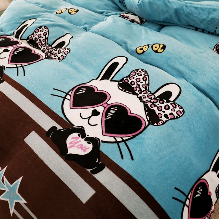 91家纺网 家纺一手货源 找家纺 迷仙巢 2020新款160克法莱绒印花四件套 可爱兔