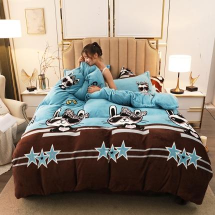 91家纺网 家纺一手货源 找家纺 迷仙巢 2020新款160克法莱绒印花四件套 可爱兔