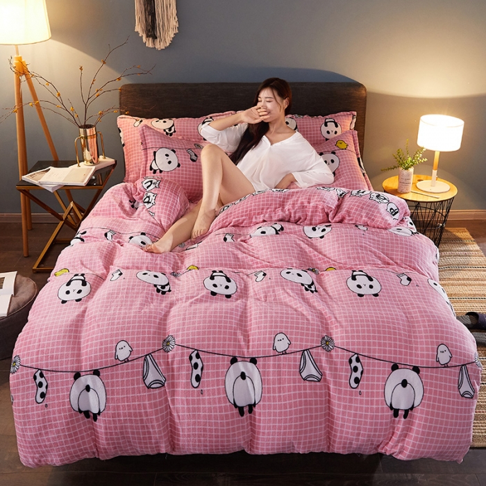 91家纺网 家纺一手货源 找家纺 迷仙巢 2020新款160克法莱绒印花四件套 快乐熊