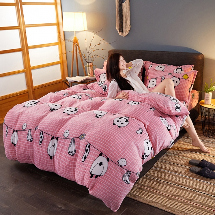 91家纺网 家纺一手货源 找家纺 迷仙巢 2020新款160克法莱绒印花四件套 快乐熊