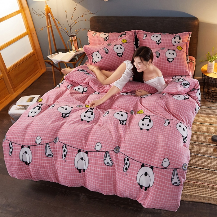 91家纺网 家纺一手货源 找家纺 迷仙巢 2020新款160克法莱绒印花四件套 快乐熊