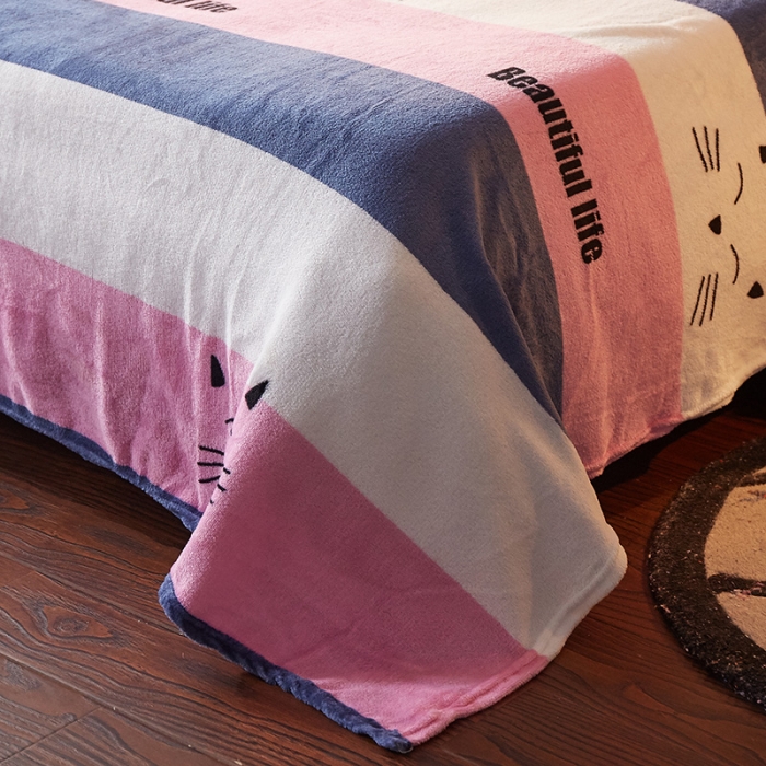 91家纺网 家纺一手货源 找家纺 迷仙巢 2020新款160克法莱绒印花四件套 猫咪爱