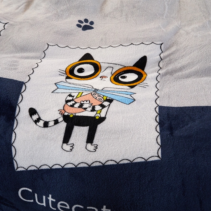 91家纺网 家纺一手货源 找家纺 迷仙巢 2020新款160克法莱绒印花四件套 淘气猫