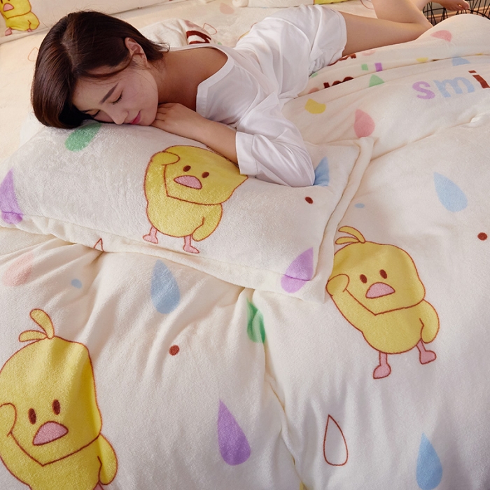 91家纺网 家纺一手货源 找家纺 迷仙巢 2020新款160克法莱绒印花四件套 小黄鸭