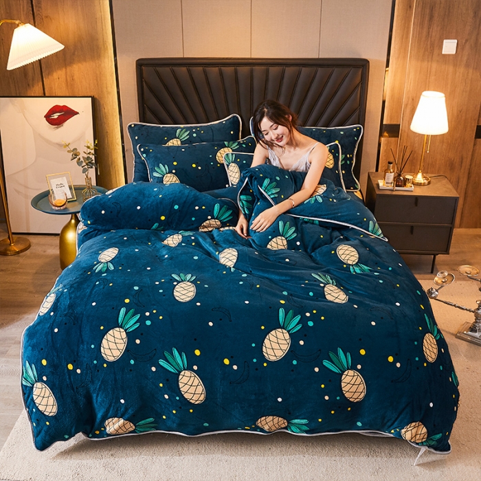 91家纺网 家纺一手货源 找家纺 迷仙巢 2020新款牛奶金貂绒四件套 菠萝