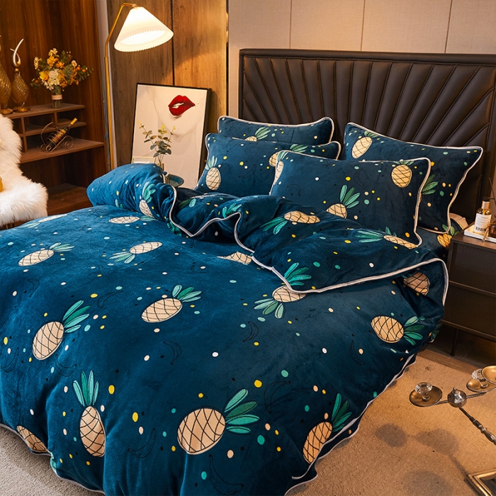 91家纺网 家纺一手货源 找家纺 迷仙巢 2020新款牛奶金貂绒四件套 菠萝