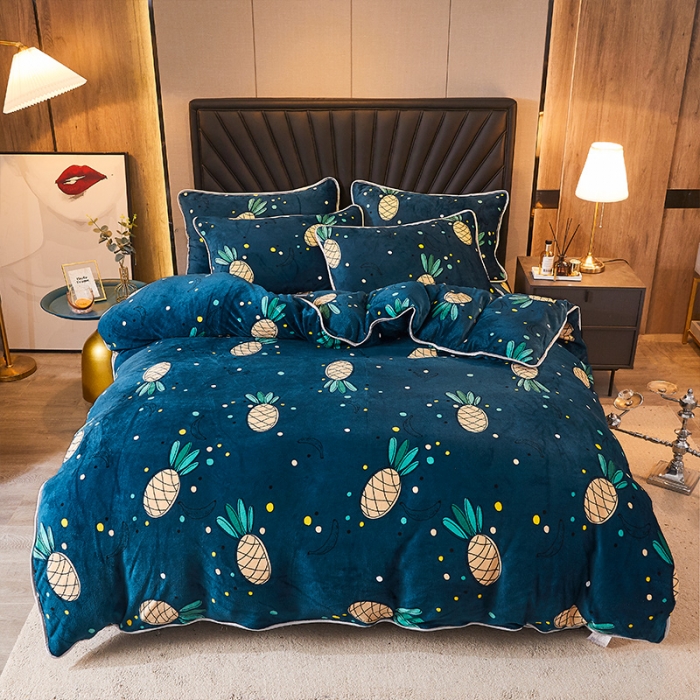 91家纺网 家纺一手货源 找家纺 迷仙巢 2020新款牛奶金貂绒四件套 菠萝