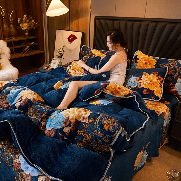 91家纺网 家纺一手货源 找家纺 迷仙巢 2020新款牛奶金貂绒四件套 富贵人生