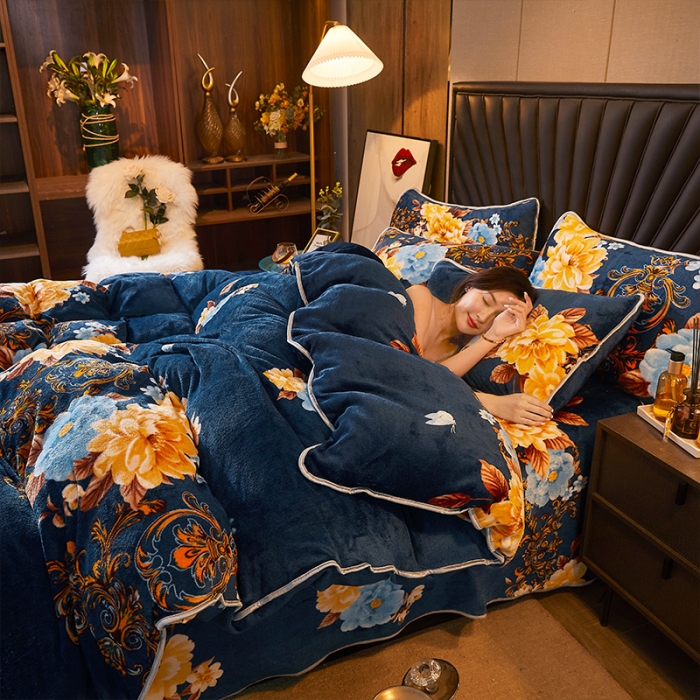 91家纺网 家纺一手货源 找家纺 迷仙巢 2020新款牛奶金貂绒四件套 富贵人生