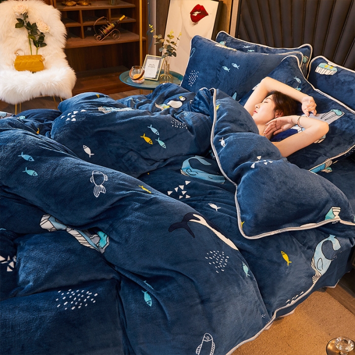 91家纺网 家纺一手货源 找家纺 迷仙巢 2020新款牛奶金貂绒四件套 海洋