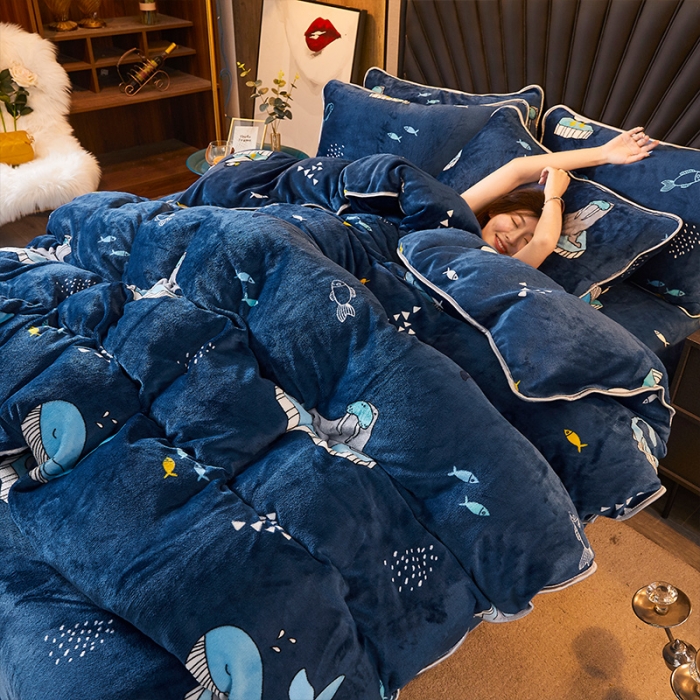 91家纺网 家纺一手货源 找家纺 迷仙巢 2020新款牛奶金貂绒四件套 海洋