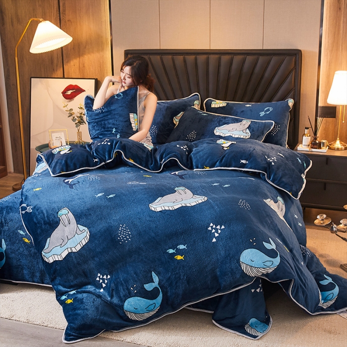 91家纺网 家纺一手货源 找家纺 迷仙巢 2020新款牛奶金貂绒四件套 海洋