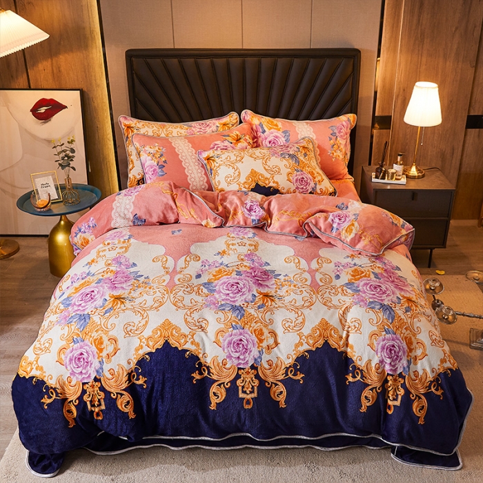 91家纺网 家纺一手货源 找家纺 迷仙巢 2020新款牛奶金貂绒四件套 锦绣中华