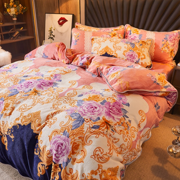 91家纺网 家纺一手货源 找家纺 迷仙巢 2020新款牛奶金貂绒四件套 锦绣中华