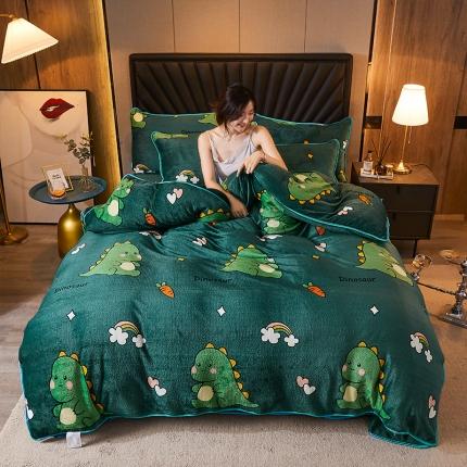 91家纺网 家纺一手货源 找家纺 迷仙巢 2020新款牛奶金貂绒四件套 恐龙