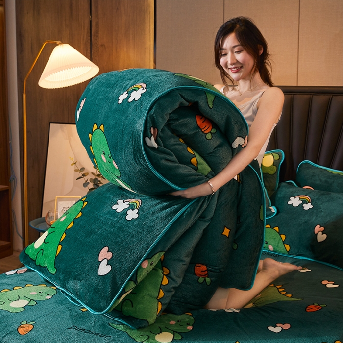 91家纺网 家纺一手货源 找家纺 迷仙巢 2020新款牛奶金貂绒四件套 恐龙