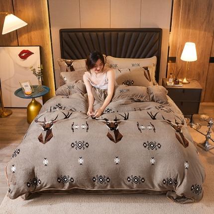 91家纺网 家纺一手货源 找家纺 迷仙巢 2020新款牛奶金貂绒四件套 麋鹿