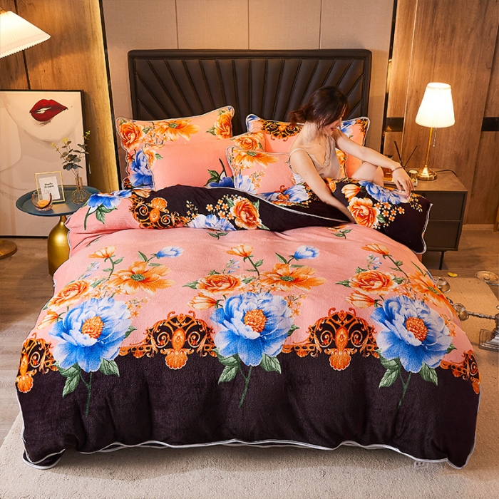 91家纺网 家纺一手货源 找家纺 迷仙巢 2020新款牛奶金貂绒四件套 盛世年华