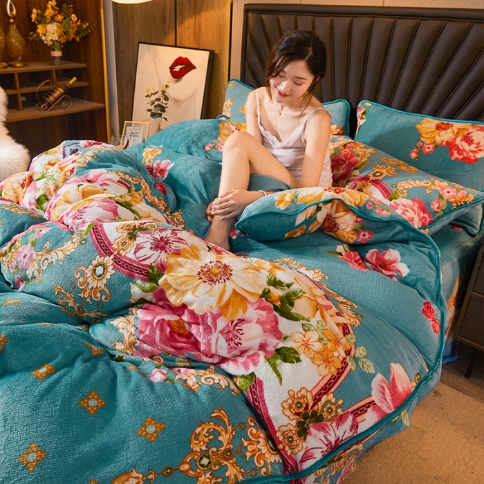 91家纺网 家纺一手货源 找家纺 迷仙巢 2020新款牛奶金貂绒四件套 五月花情