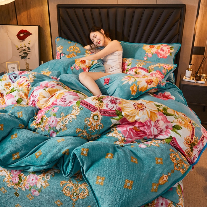 91家纺网 家纺一手货源 找家纺 迷仙巢 2020新款牛奶金貂绒四件套 五月花情