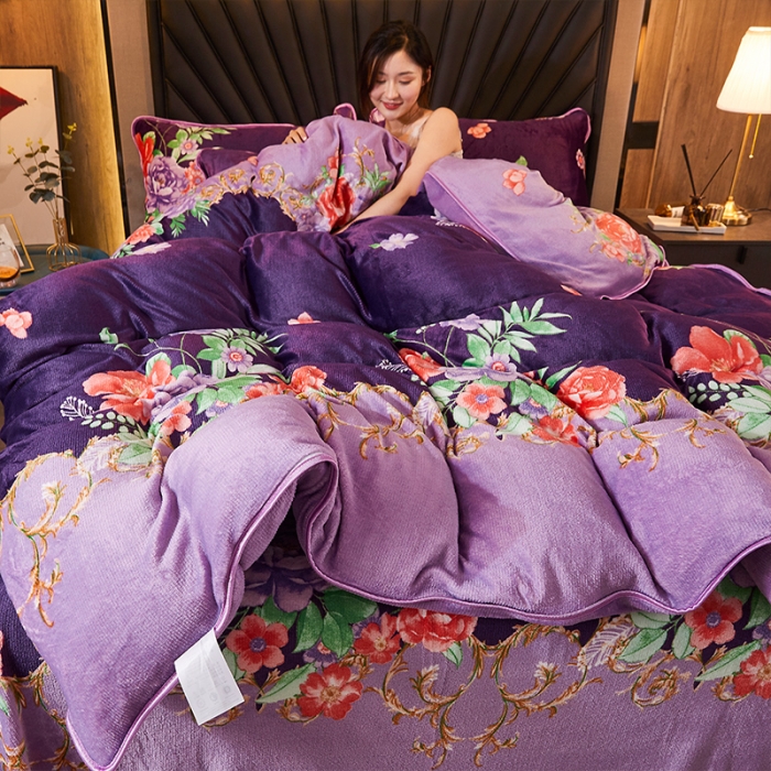 91家纺网 家纺一手货源 找家纺 迷仙巢 2020新款牛奶金貂绒四件套 一枝独秀