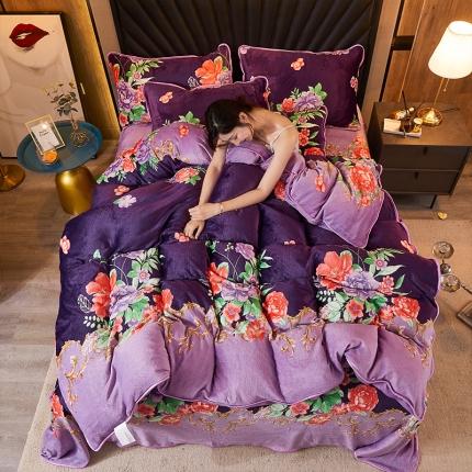 迷仙巢 2020新款牛奶金貂绒四件套 一枝独秀