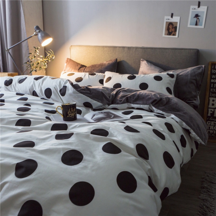 91家纺网 家纺一手货源 找家纺 艾佳 2025新款全棉棉加绒男士风宝宝水晶绒四件套圆点-深灰