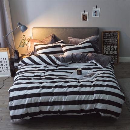 91家纺网 家纺一手货源 找家纺 艾佳 2025新款全棉棉加绒男士风宝宝水晶绒四件套法夫-深灰