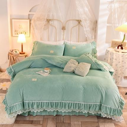 91家纺网 家纺一手货源 找家纺 艾米家居 2020新款缇娜水晶绒四件套 豆绿