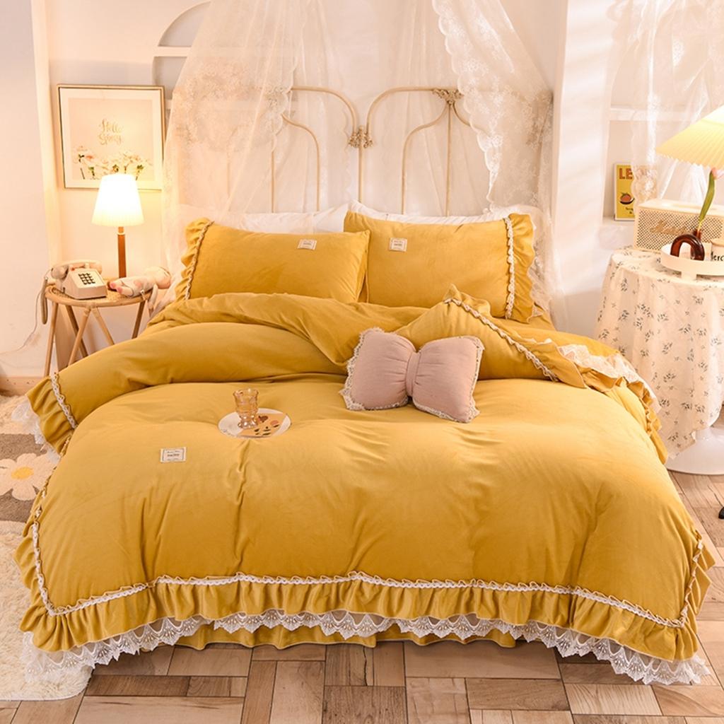 91家纺网 家纺一手货源 找家纺 艾米家居 2020新款缇娜水晶绒四件套 黄