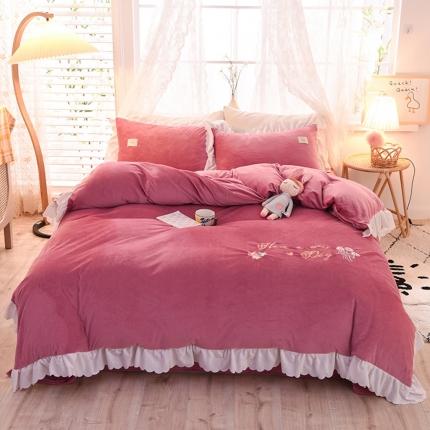 91家纺网 家纺一手货源 找家纺 艾米家居 2020新款水晶绒四件套美妙时光 豆沙