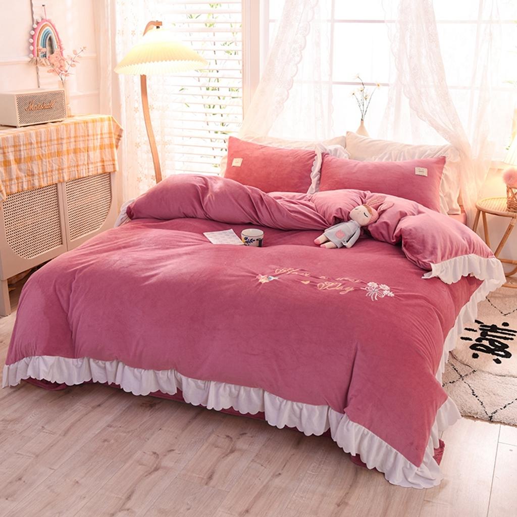 91家纺网 家纺一手货源 找家纺 艾米家居 2020新款水晶绒四件套美妙时光 豆沙