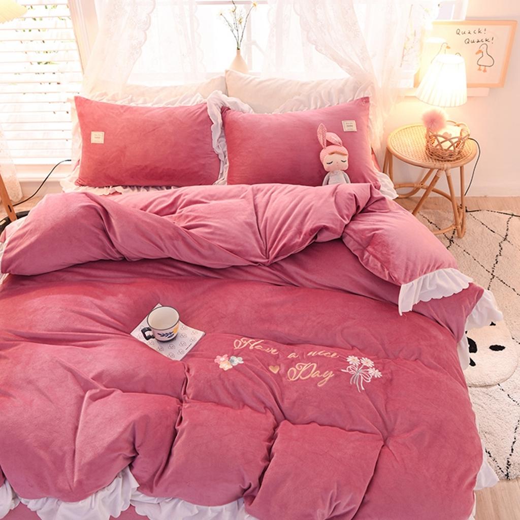 91家纺网 家纺一手货源 找家纺 艾米家居 2020新款水晶绒四件套美妙时光 豆沙