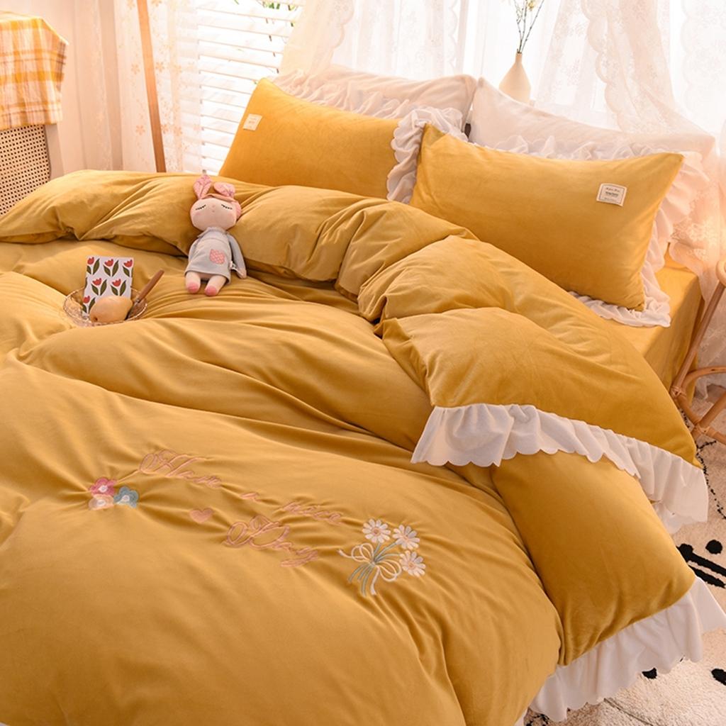 91家纺网 家纺一手货源 找家纺 艾米家居 2020新款水晶绒四件套美妙时光 黄