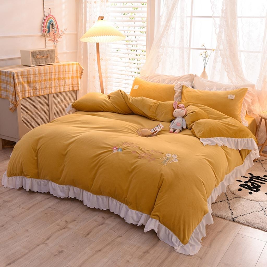 91家纺网 家纺一手货源 找家纺 艾米家居 2020新款水晶绒四件套美妙时光 黄