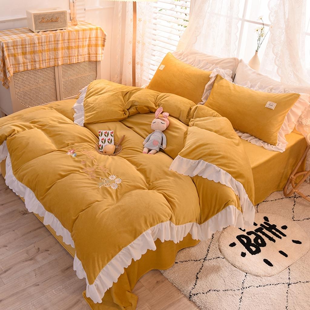 91家纺网 家纺一手货源 找家纺 艾米家居 2020新款水晶绒四件套美妙时光 黄