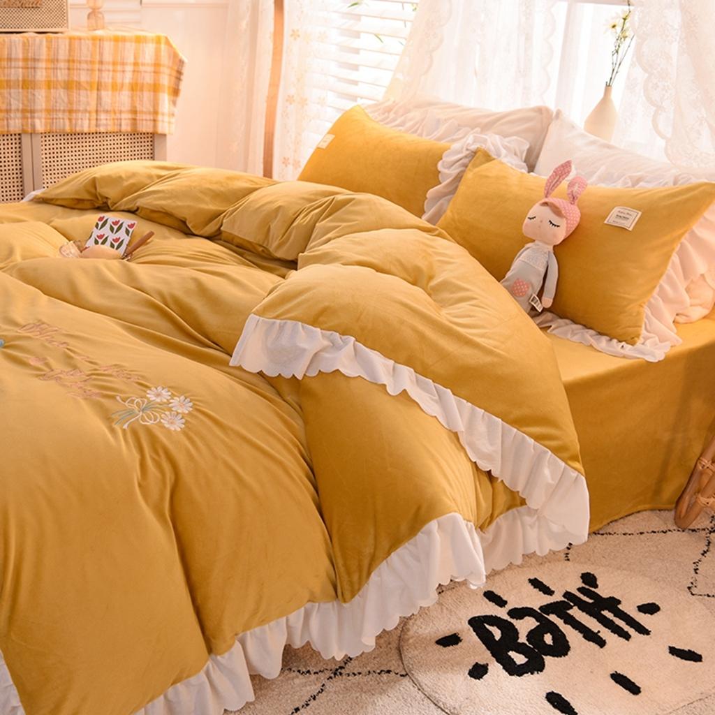 91家纺网 家纺一手货源 找家纺 艾米家居 2020新款水晶绒四件套美妙时光 黄