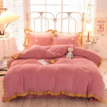 艾米家居 2020新款牛奶绒四件套花语系列 豆沙
