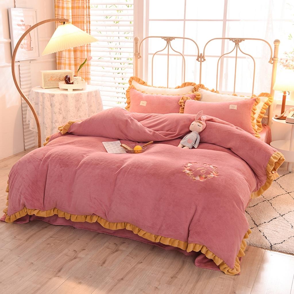 91家纺网 家纺一手货源 找家纺 艾米家居 2020新款牛奶绒四件套花语系列 豆沙