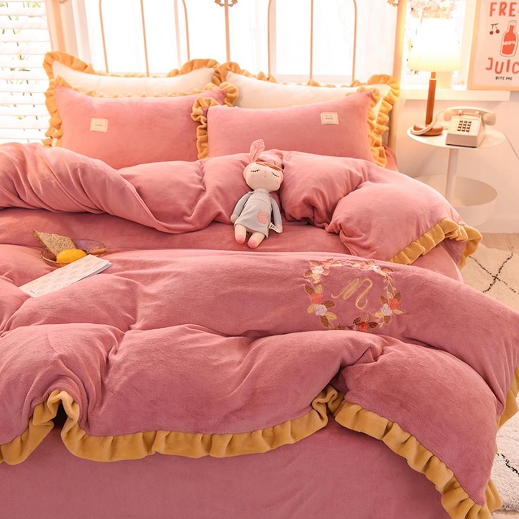 91家纺网 家纺一手货源 找家纺 艾米家居 2020新款牛奶绒四件套花语系列 豆沙