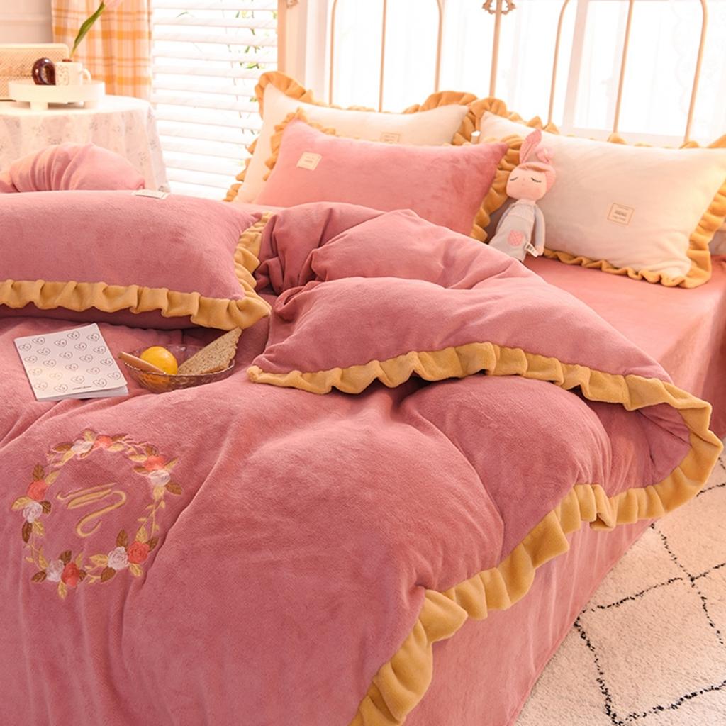 91家纺网 家纺一手货源 找家纺 艾米家居 2020新款牛奶绒四件套花语系列 豆沙