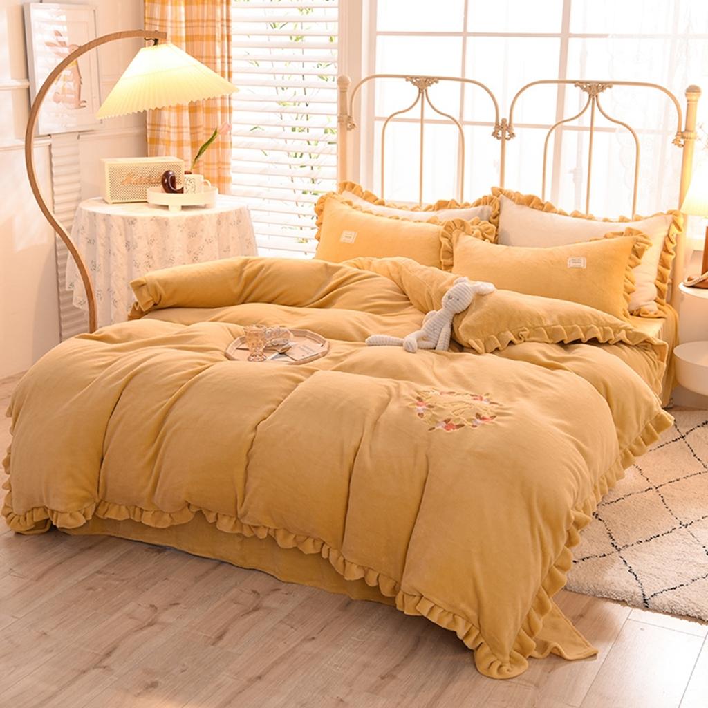 91家纺网 家纺一手货源 找家纺 艾米家居 2020新款牛奶绒四件套花语系列 黄色