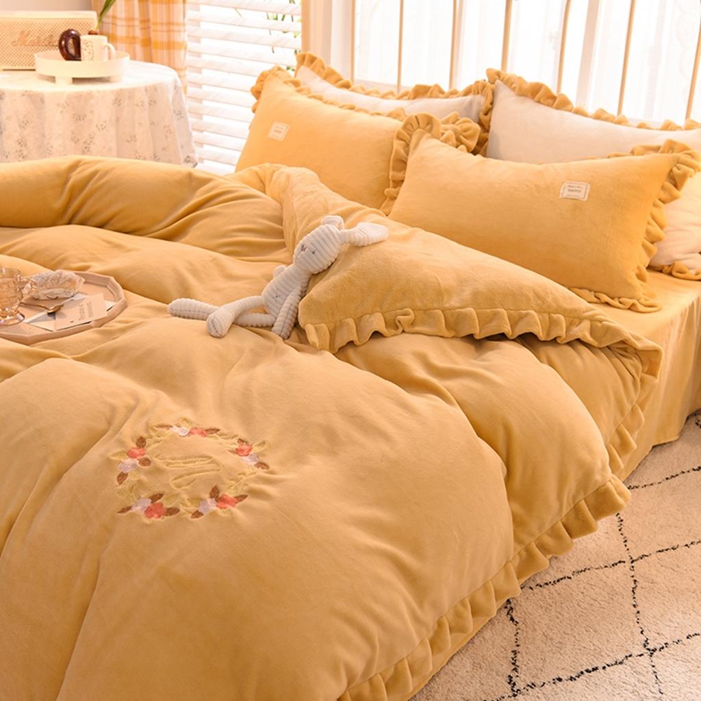 91家纺网 家纺一手货源 找家纺 艾米家居 2020新款牛奶绒四件套花语系列 黄色
