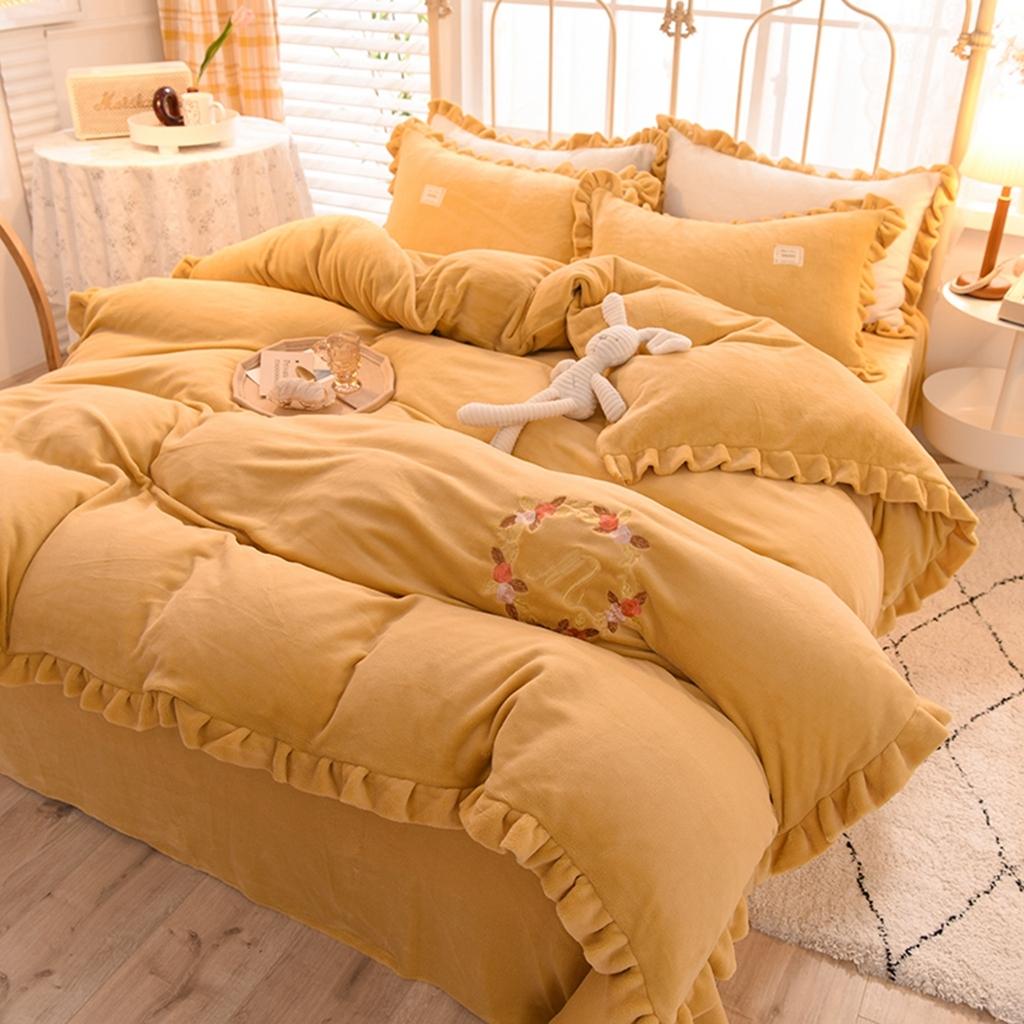 91家纺网 家纺一手货源 找家纺 艾米家居 2020新款牛奶绒四件套花语系列 黄色