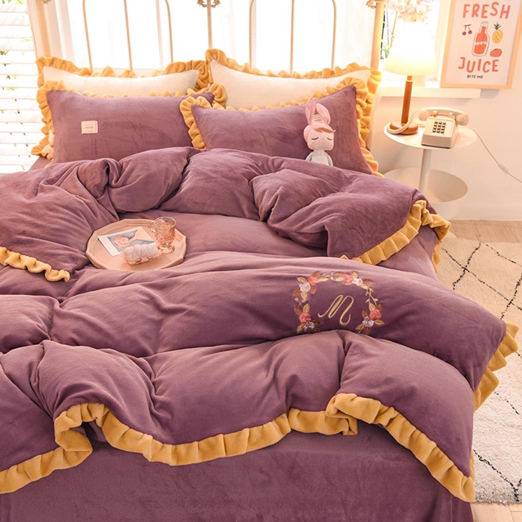 91家纺网 家纺一手货源 找家纺 艾米家居 2020新款牛奶绒四件套花语系列 梅子色