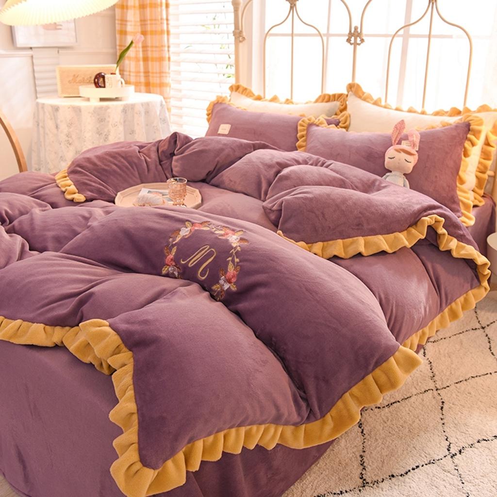 91家纺网 家纺一手货源 找家纺 艾米家居 2020新款牛奶绒四件套花语系列 梅子色